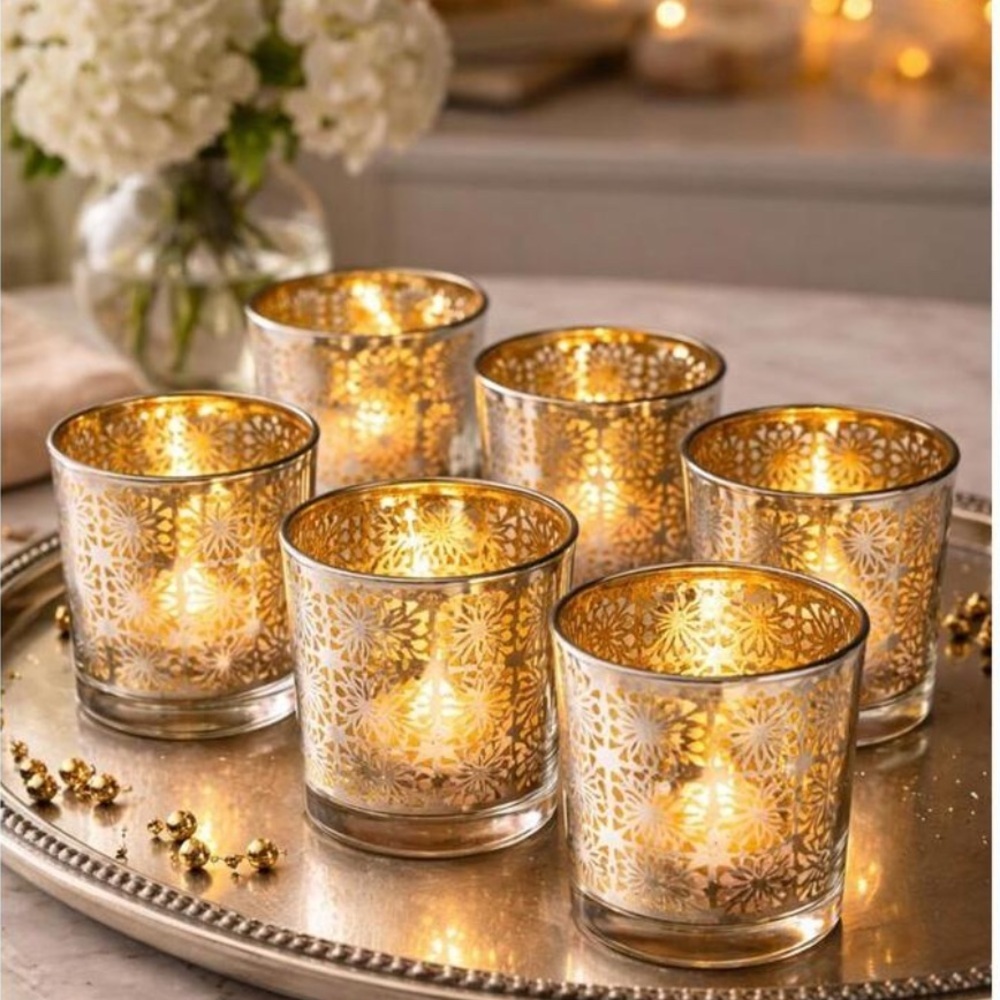5 Crate and Barrel Raj Votive Gold/Silver